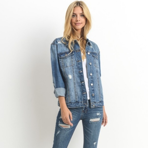 BRENNLIZZY Jackets & Blazers - Distressed Denim Jacket Front Pocket 100% Cotton